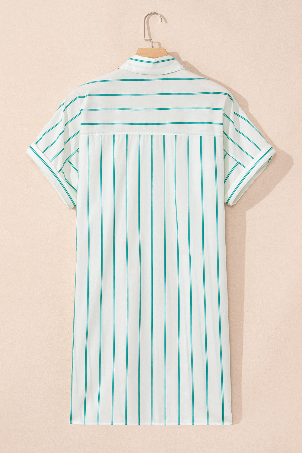 Green Stripe Plus Size St Patricks Day Short Sleeve Buttoned Shirt Dress Plus Size Mini Dresses JT's Designer Fashion