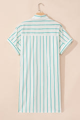 Green Stripe Plus Size St Patricks Day Short Sleeve Buttoned Shirt Dress Plus Size Mini Dresses JT's Designer Fashion