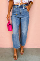 Dusk Blue High Waist Straight Leg Ankle Jeans Dusk Blue 65%Cotton+33%Polyester+2%Elastane Jeans JT's Designer Fashion