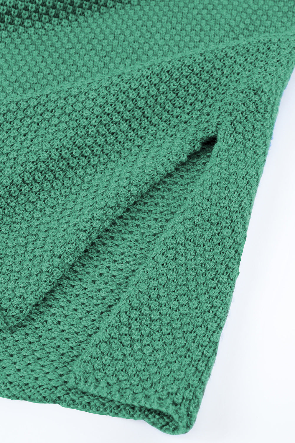 Green Henley Pullover Drop Shoulder Sweater with Slits Sweaters JT's Designer Fashion
