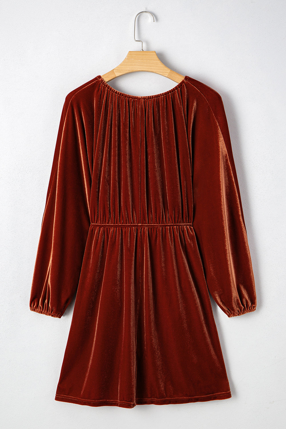 Clay Elastic V Neck Puff Sleeve Short Velvet Dress JT's Designer Fashion