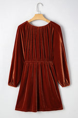 Clay Elastic V Neck Puff Sleeve Short Velvet Dress JT's Designer Fashion