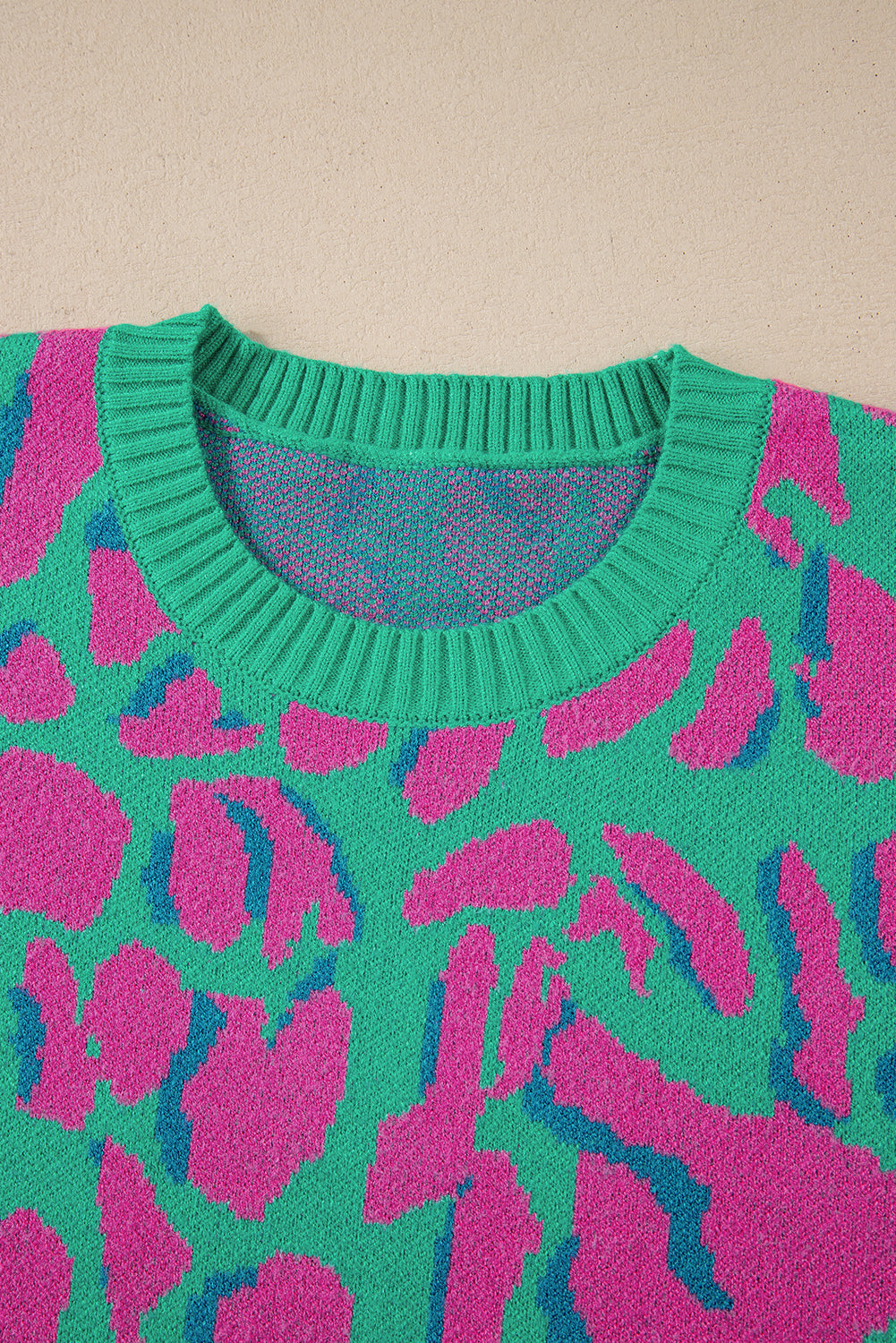 Green Abstract Print Ribbed Trim Baggy Sweater Sweaters JT's Designer Fashion