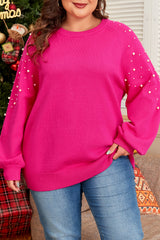 Strawberry Pink Pearled Decor Raglan Sleeve Plus Size Sweater Plus Size Sweaters & Cardigans JT's Designer Fashion