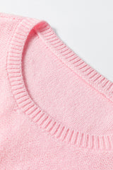 Pink Knitted Flower Pattern Ribbed Edge Sweater Sweaters JT's Designer Fashion
