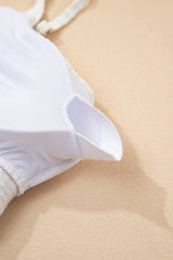 White Textured Contrast Banding Bikini High Waist 2pcs Swimsuit High Waisted Swimsuit JT's Designer Fashion