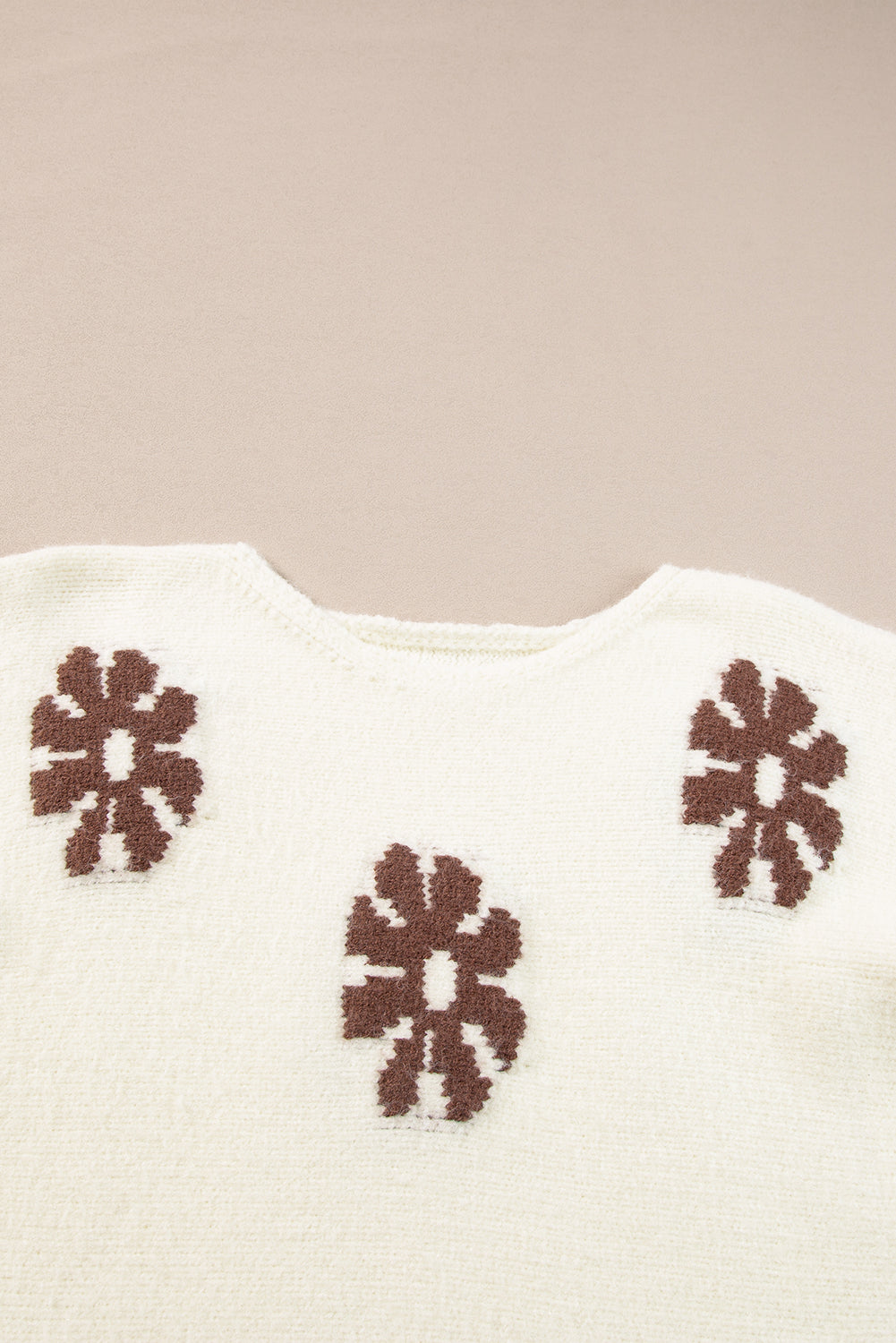 White Colorblock Floral Pattern Round Neck Sweater Sweaters JT's Designer Fashion