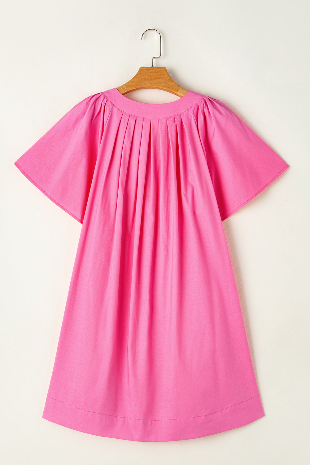 Bonbon Split V Neck Short Flutter Sleeve Pleated Shift Dress Mini Dresses JT's Designer Fashion