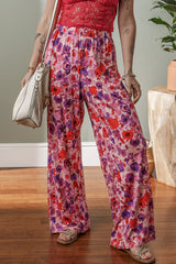 Purple Floral Wide Leg Elastic High Waist Pants Pants & Culotte JT's Designer Fashion
