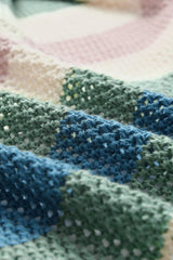 Green Striped Color Block Hollowed Knit Cardigan Sweaters & Cardigans JT's Designer Fashion