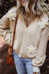 Parchment Elegant Flower Decor Button Front Cardigan Cardigans JT's Designer Fashion