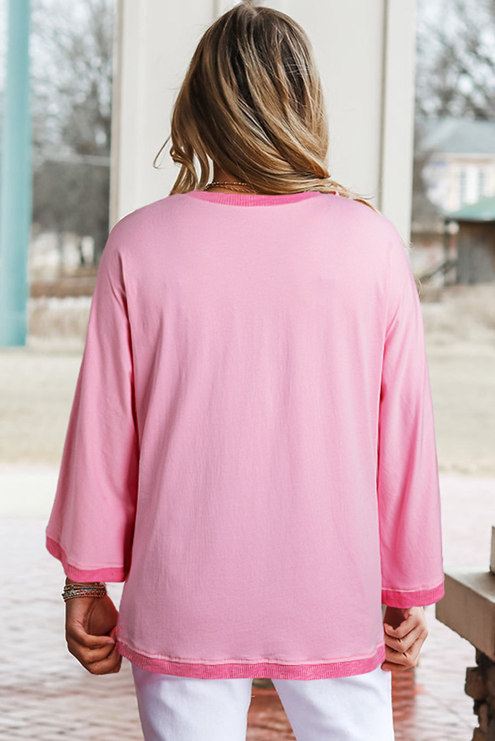 Bonbon Oversized Patched High Low Bracelet Sleeve Plus Size T Shirt Plus Size Tops & Tees JT's Designer Fashion