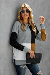 Color Block Round Neck Long Sleeves Pullover Sweatshirt Sweatshirts & Hoodies JT's Designer Fashion