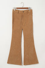 Grapefruit Orange Checkered Corduroy Flare High Waist Pants Pants & Culotte JT's Designer Fashion