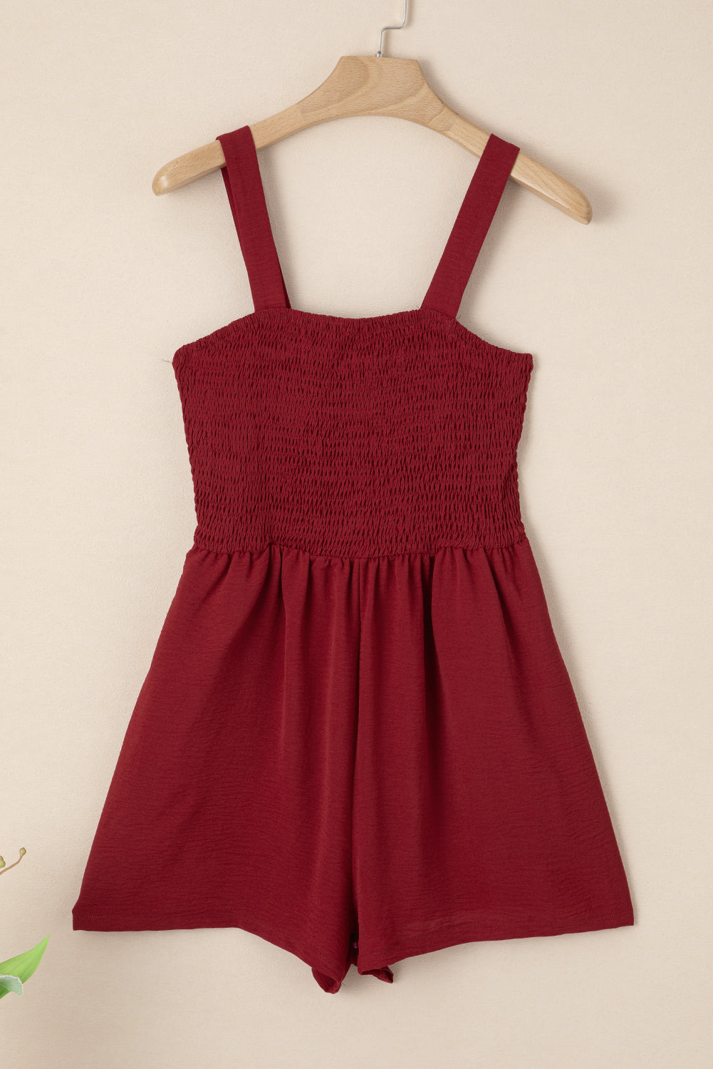 Burgundy Casual Pocketed Smocked Sleeveless Romper Jumpsuits & Rompers JT's Designer Fashion