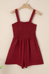 Burgundy Casual Pocketed Smocked Sleeveless Romper Jumpsuits & Rompers JT's Designer Fashion