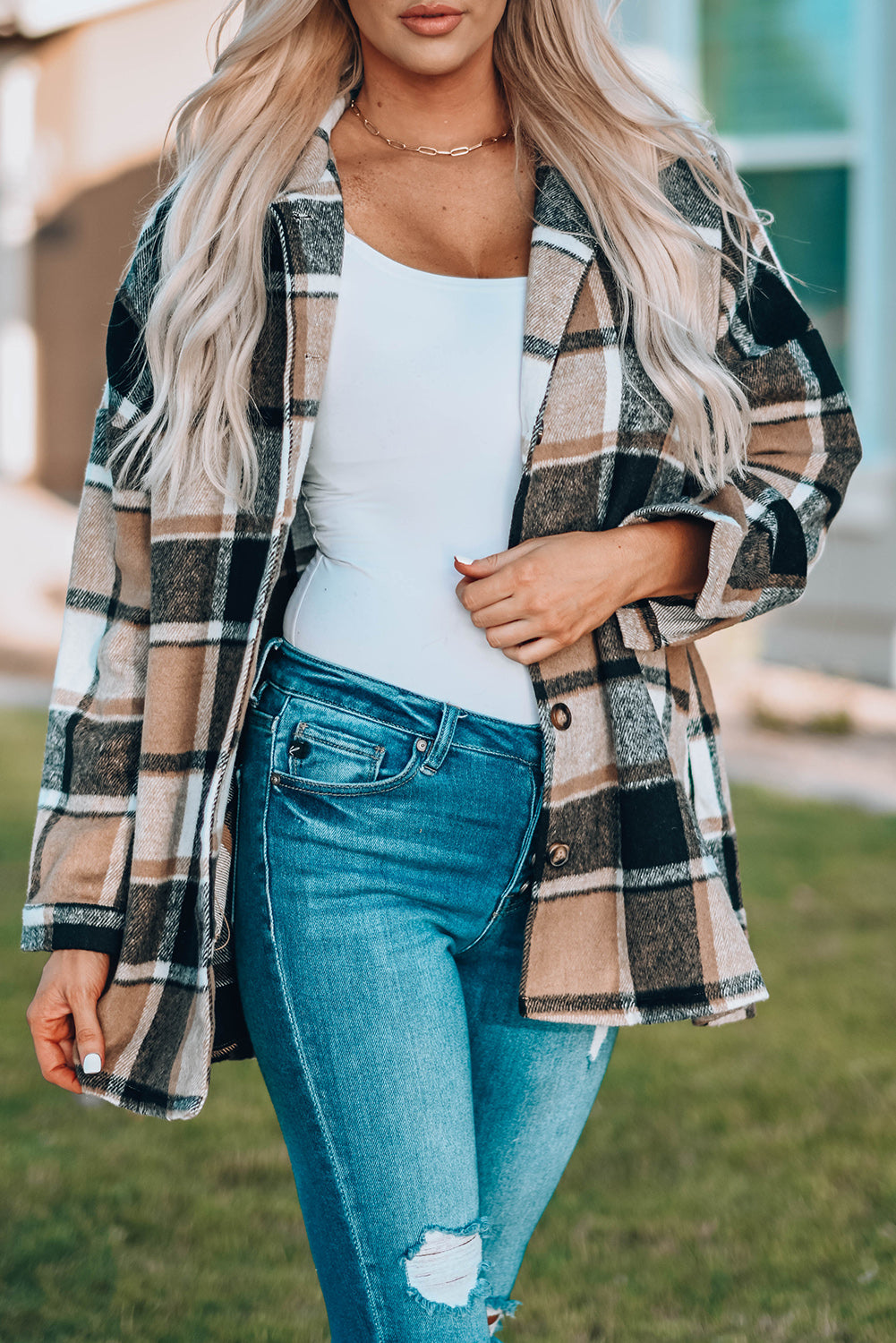 Plaid Print Buttoned Shirt Jacket Plaid Shackets JT's Designer Fashion