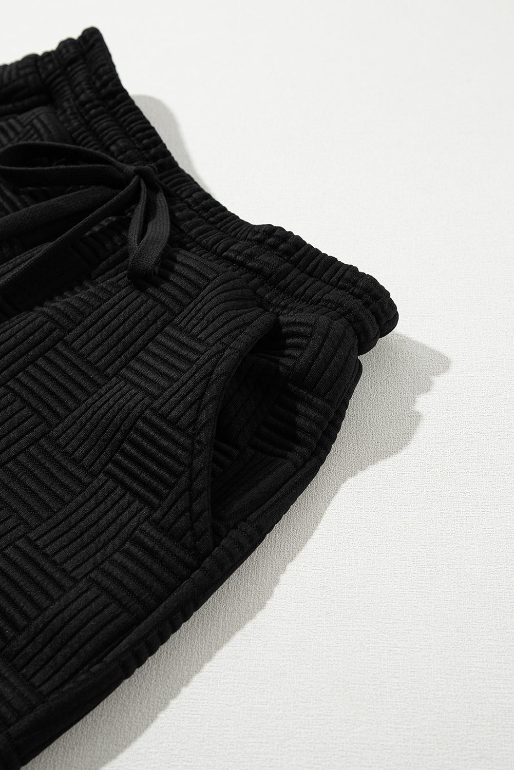 Black Textured Ruffled Sleeve Tee and Drawstring Elastic Waistband Shorts Set Short Sets JT's Designer Fashion