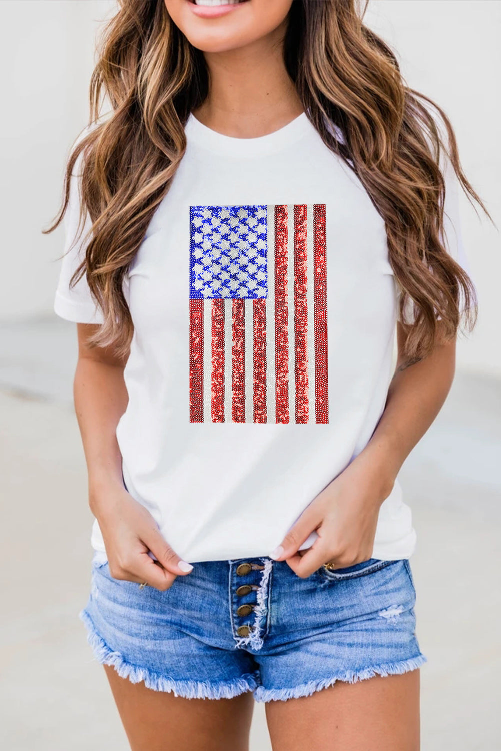 White Shimmery Flag Graphic Tee Graphic Tees JT's Designer Fashion