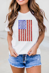 White Shimmery Flag Graphic Tee Graphic Tees JT's Designer Fashion