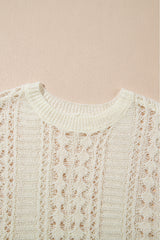 White Hollow Out Knit Bracelet Sleeve Drop Shoulder Sweater Sweaters JT's Designer Fashion