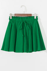 Dark Green Textured Frilled Lace-up High Waist Ruffle Wide Leg Shorts Casual Shorts JT's Designer Fashion