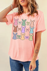 Pink Dotty Bunny Bow Printed Easter Day Fashion T Shirt Graphic Tees JT's Designer Fashion