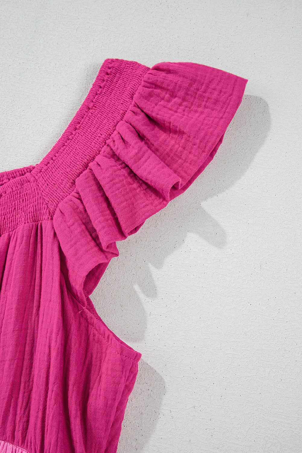 Pink Crinkled Colorblock Patchwork Flutter Tiered Mini Dress Mini Dresses JT's Designer Fashion
