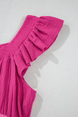 Pink Crinkled Colorblock Patchwork Flutter Tiered Mini Dress Mini Dresses JT's Designer Fashion