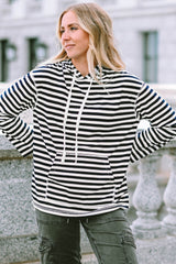 Stripe Kangaroo Pocket Drawstring Hoodie Sweatshirts & Hoodies JT's Designer Fashion