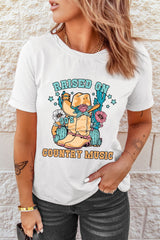 White RAISED ON COUNTRY MUSIC Western Graphic Tee Graphic Tees JT's Designer Fashion