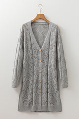 Gray Hollow-out Openwork Knit Cardigan Cardigans JT's Designer Fashion
