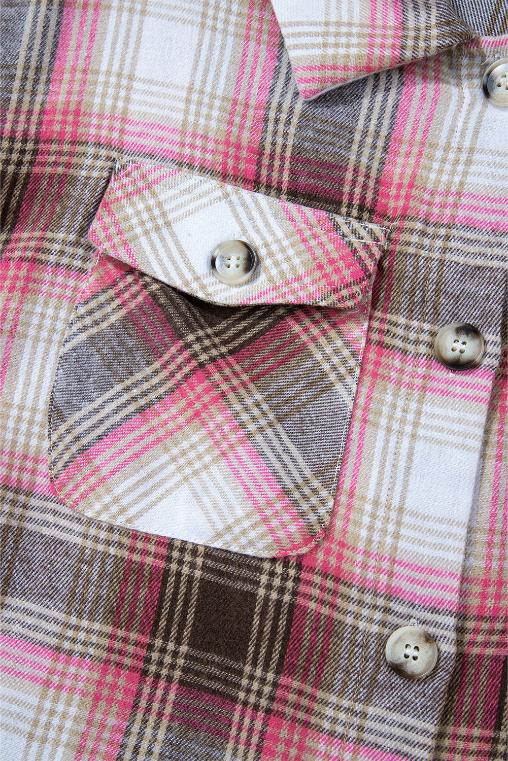 Pink Plaid Flap Pocket Button Up Shacket Plaid Shackets JT's Designer Fashion
