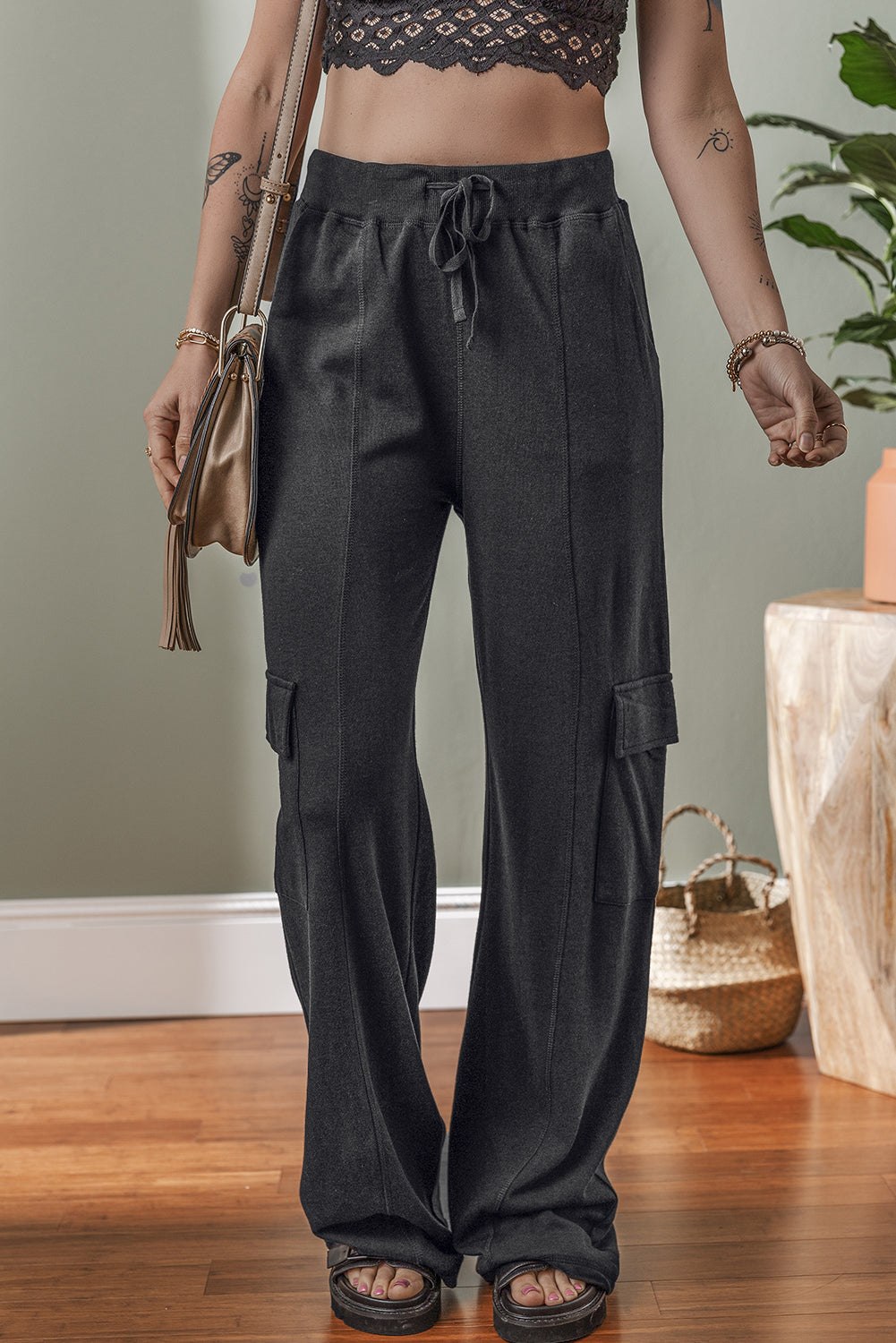 Carbon Grey Cargo Pockets Drawstring Sweatpants Pants & Culotte JT's Designer Fashion