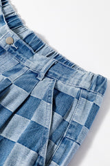 Dusk Blue Plus Size Checkered Seamed High Waist Wide Leg Jeans Plus Size Bottoms JT's Designer Fashion