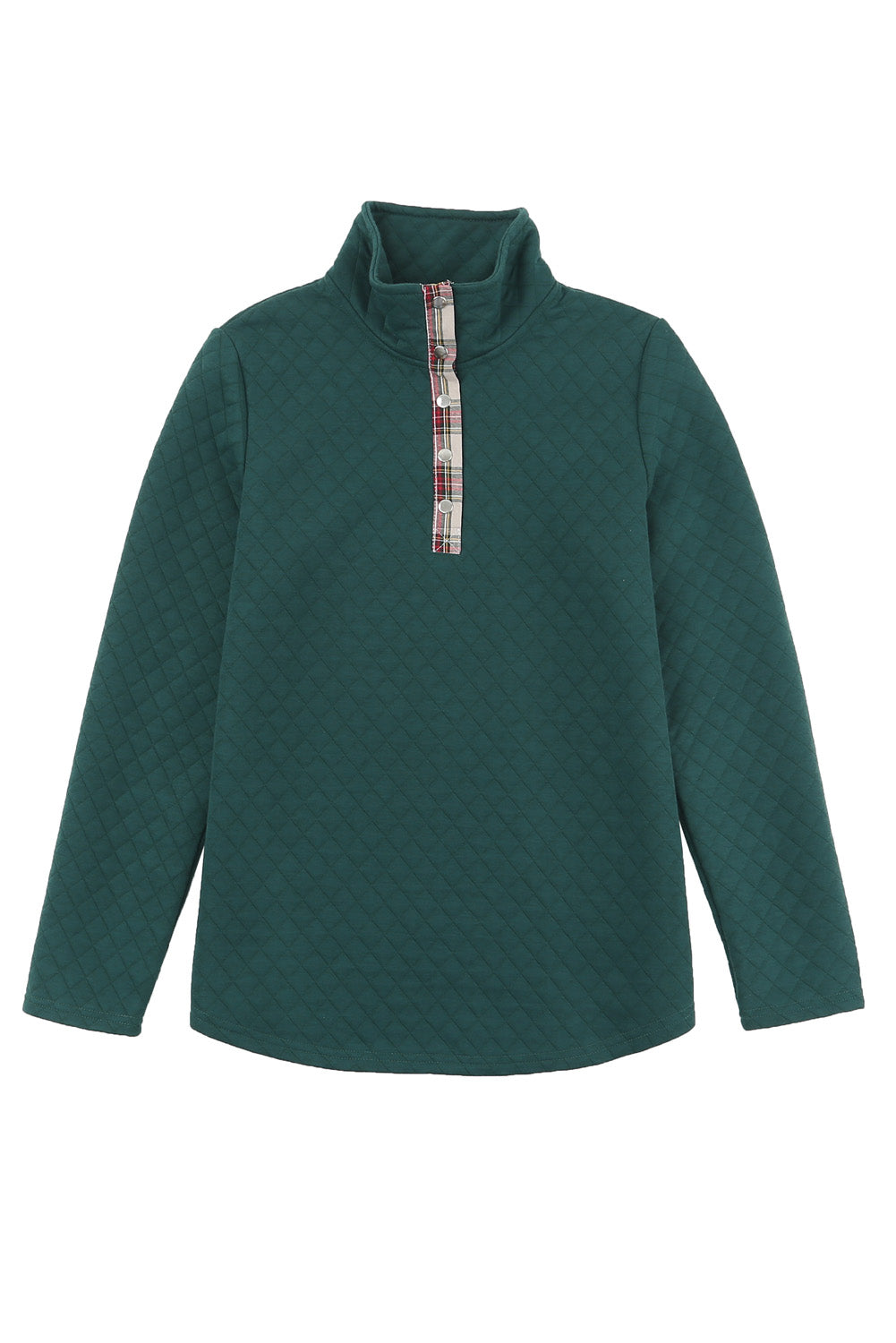 Green Geometric Texture Plaid Trim Sweatshirt Sweatshirts & Hoodies JT's Designer Fashion