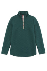 Green Geometric Texture Plaid Trim Sweatshirt Sweatshirts & Hoodies JT's Designer Fashion