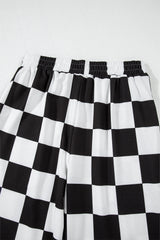 Black Checkerboard Elastic Waist Pocketed Joggers Pants & Culotte JT's Designer Fashion