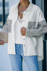 White Contrast Leopard Denim Jacket Denim Jackets JT's Designer Fashion