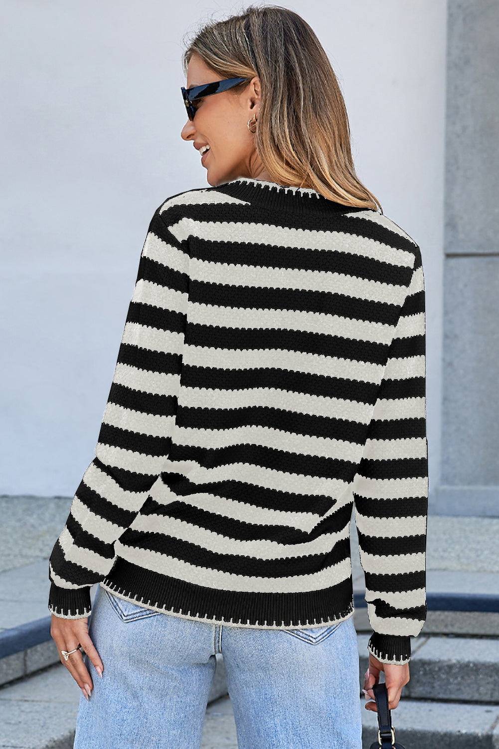 White Stripe Chic Golden Button Cardigan Sweater Cardigans JT's Designer Fashion