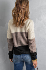 Black Color Block Netted Texture Pullover Sweater Sweaters & Cardigans JT's Designer Fashion