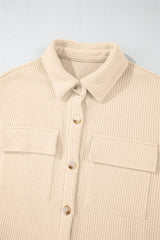 Apricot Solid Color Corduroy Buttoned Long Sleeve Shacket Jackets JT's Designer Fashion