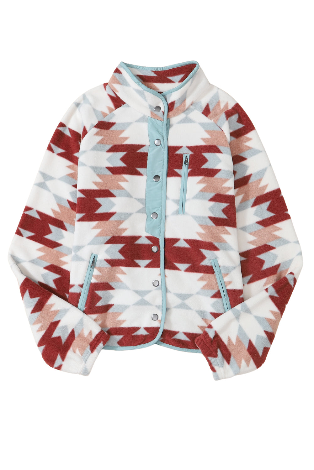 Fiery Red Western Aztec Buttoned Zipper Pockets Fleece Jacket Jackets JT's Designer Fashion