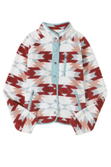 Fiery Red Western Aztec Buttoned Zipper Pockets Fleece Jacket Jackets JT's Designer Fashion