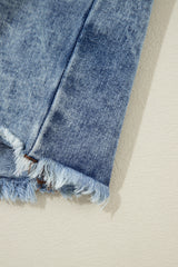 Beau Blue Plaid Print Patchwork Hooded Raw Hem Denim Jacket Denim Jackets JT's Designer Fashion
