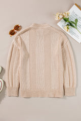 Pale Khaki Solid Color Cable Knit Ribbed Loose Sweater Sweaters JT's Designer Fashion