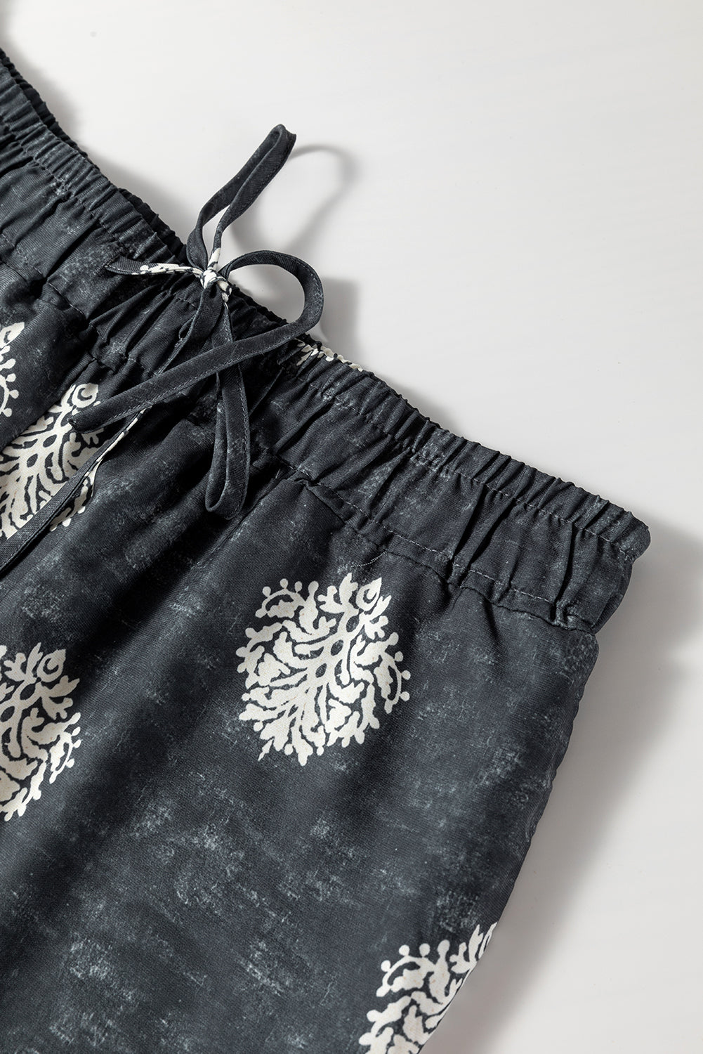 Black Plus Size Geometric Ethnic Print Drawstring Wide Leg Pants Plus Size Bottoms JT's Designer Fashion