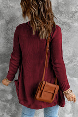 Burgundy Front Pocket and Buttons Closure Cardigan Sweaters & Cardigans JT's Designer Fashion