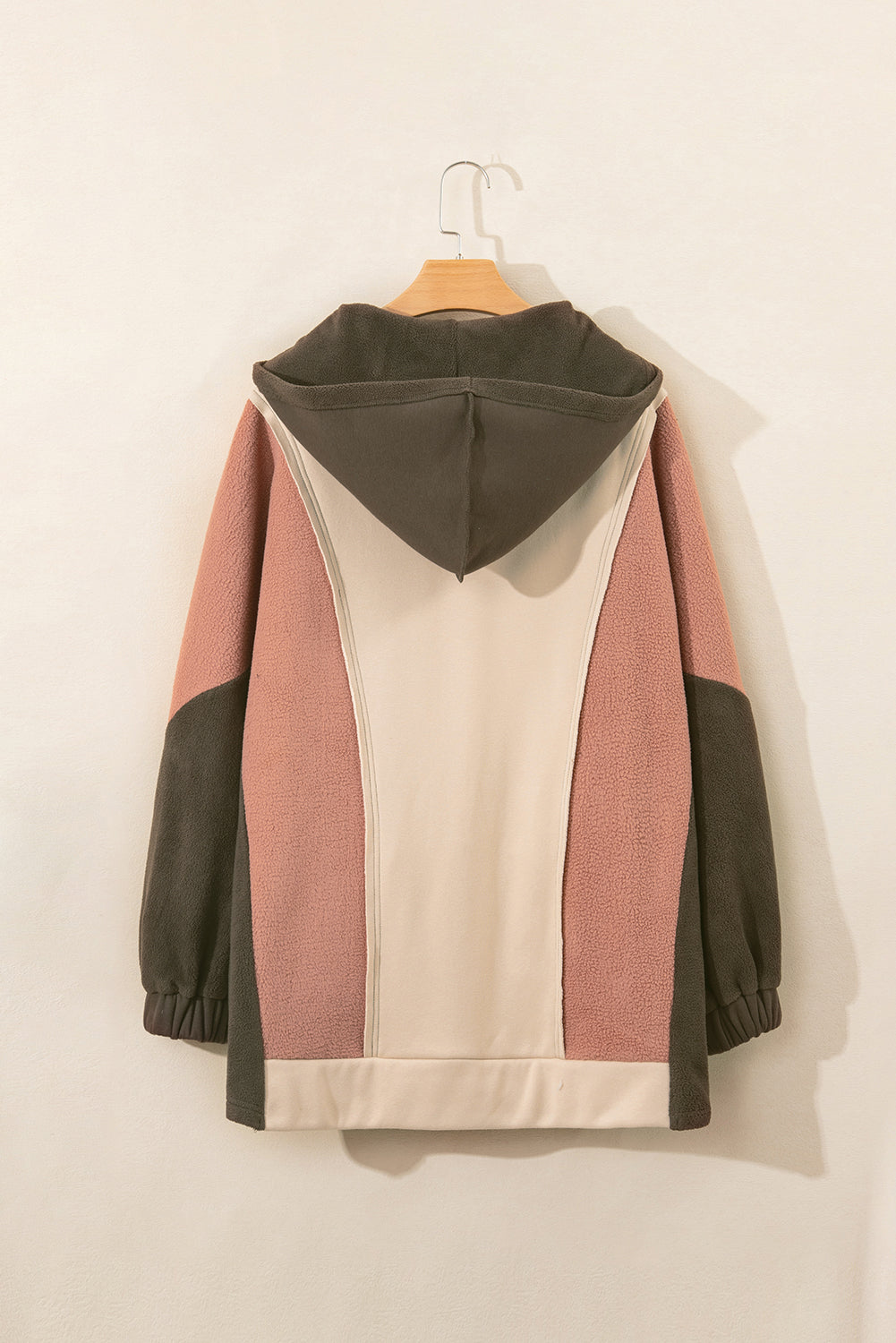 Beige Oversized Color Block Patchwork High Low Hoodie Sweatshirts & Hoodies JT's Designer Fashion