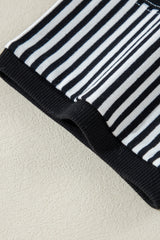 Black White Striped Patchwork 3/4 Sleeve Oversize Top Long Sleeve Tops JT's Designer Fashion